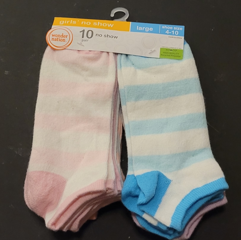 Wonder Nation 10 Pair No Show Socks